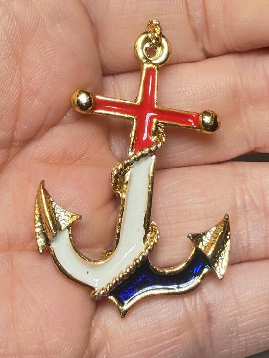 Jewelry - Vintage Anchor Brooch Red White Blue Enamel Nautical Pin